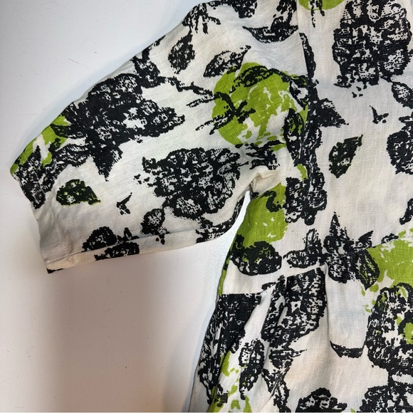 Snapdragon & Twig 100% Linen Orbit Green Cream Black Floral Oversized Dress XS - Picture 6 of 16